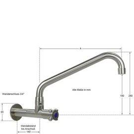 Wandventil clasix 3/4" C-Auslauf schräg Wandverlängerung L 80 mm A 300 mm Produktbild 1 S