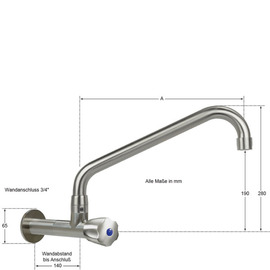 Wandventil clarix Wandverlängerung L 80 mm Sechskantgriff A 300 mm Produktbild 1 S