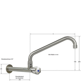 Wandventil clarix Wandverlängerung L 210 mm Sechskantgriff A 300 mm Produktbild 1 S