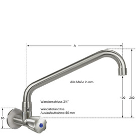 Wandventil clarix C-Auslauf schräg Sechskantgriff A 300 mm Produktbild 1 S