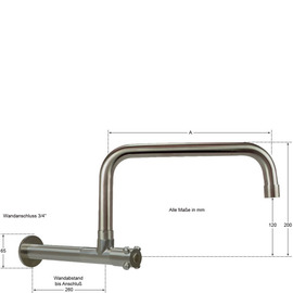 Wandventil clasix 3/4" C-Auslauf gerade Wandverlängerung L 210 mm A 300 mm Produktbild 1 S