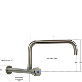 Wandventil clarix erhöhter C-Auslauf gerade Wandverlängerung L 210 mm A 300 mm Produktbild 1 S