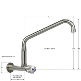 Wandventil clarix hoher C-Auslauf schräg Wandverlängerung L 210 mm A 300 mm Produktbild 1 S