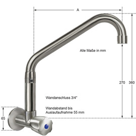 Wandventil clarix erhöhter C-Auslauf schräg A 300 mm Produktbild 1 S