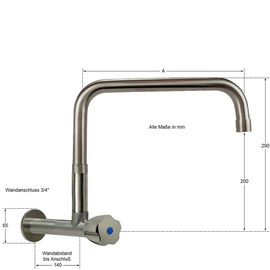 Wandventil clarix erhöhter C-Auslauf gerade Wandverlängerung L 80 mm A 300 mm Produktbild 1 S