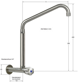 Wandventil clarix hoher C-Auslauf schräg Wandverlängerung L 80 mm A 300 mm Produktbild 1 S