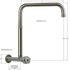 Wandventil clarix hoher C-Auslauf gerade Wandverlängerung L 80 mm A 300 mm Produktbild 1 S
