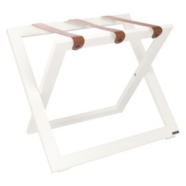 Kofferbock Holz weiß | Lederbänder braun | 575 mm x 390 mm H 465 mm Produktbild