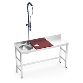 Vorbereitungstisch | Gemüseputztisch | Becken links | Arbeitsplatte rot L 1500 mm Produktbild 1 S