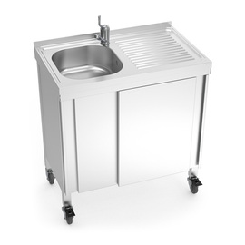 Mobiler Warmwasserspültisch mit 1 Becken | Abtropffläche rechts | 800 mm x 500 mm H 865 mm Produktbild