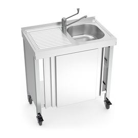 Mobiler Warmwasserspültisch mit 1 Becken | Abtropffläche links | 800 mm x 500 mm H 865 mm Produktbild