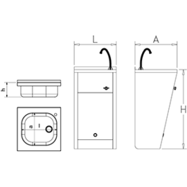 Handwaschbecken aus Edelstahl mit Kniebedienung, Standmodell Produktbild 2 S