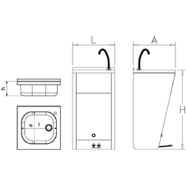 Handwaschbecken aus Edelstahl mit 2 Fusspedalen, Standmodell 450x450x850 mm Produktbild 2 S