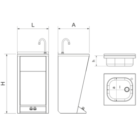 Handwaschbecken aus Edelstahl mit Fussbedienung für warmes und kaltes Wasser 450x450x850 mm Produktbild 2 S