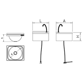 Handwaschbecken aus Edelsahl zur Wandmontage normal mit Fußpedal 450x450x215 mm Produktbild 2 S