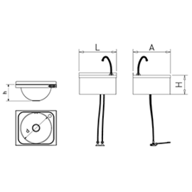 Handwaschbecken aus Edelsahl zur Wandmontage normal mit 2 Fußpedalen 450x450x215 mm Produktbild 2 S