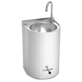 Rundes Handwaschbecken aus Edelstahl zur Wandmontage mit Handhebel 335x350x500 mm Produktbild