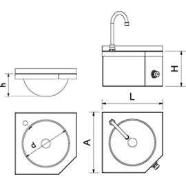 Eckhandwaschbecken aus Edelstahl zur Wandmontage Produktbild 2 S