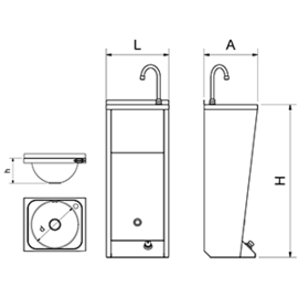Handwaschbecken XS Standmodell mit Fußbedienung 350x300x850 mm Produktbild 2 S