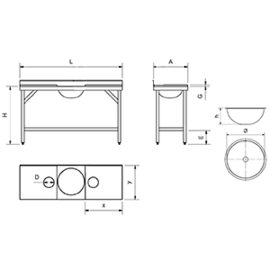 Vorbereitungstisch | Gemüseputztisch | Becken links | Arbeitsplatte rot L 1500 mm Produktbild 2 S