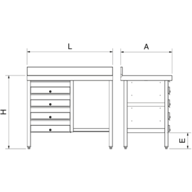 Edelstahltisch mit Aufkantung | 3 Schubladen links | 1500 x 500 x H 850 mm Produktbild 2 S