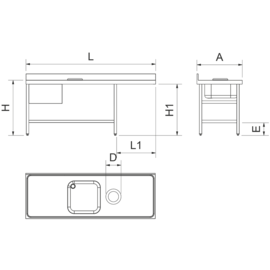 Vorspültisch mit Abfallschacht Becken links | 2000 mm x 700 mm H 850 mm Produktbild 2 S