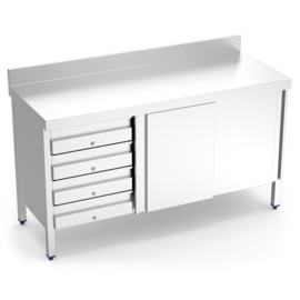 Edelstahlschrank mit Türen und Schubladen links 1500 x 500 x H 850 mm Produktbild