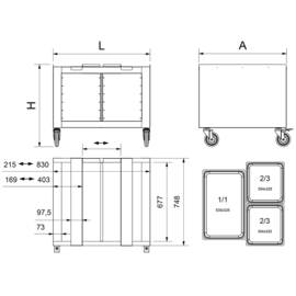 Backofen-Untergestell fahrbar | 832 mm x 750 mm H 700 mm Produktbild 2 S