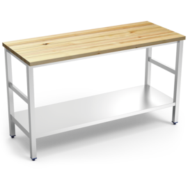 Edelstahltisch mit Pinienholzplatte | mit Grundboden | 1000 mm x 600 mm H 880 mm Produktbild