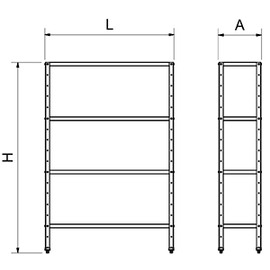 Grundregal aus Edelstahl mit 4 Ablageböden (1,5 mm) 800 x 400 x H 1750 mm Produktbild 2 S