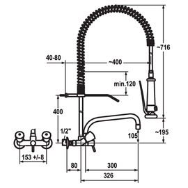 Geschirrbrause GASTRO Zweigriffmischer Wandarmatur H 911 mm Produktbild 1 S