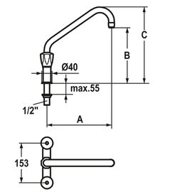Zweigriffmischer GASTRO Zweiloch A 250 mm Auslaufhöhe 310 mm Produktbild 1 S