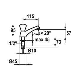 Standventil GASTRO 1/2" A 115 mm Auslaufhöhe 57 mm Produktbild 1 S