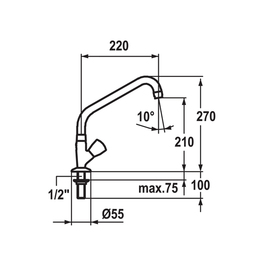 Standventil GASTRO 1/2" A 220 mm Auslaufhöhe 210 mm Produktbild 1 S