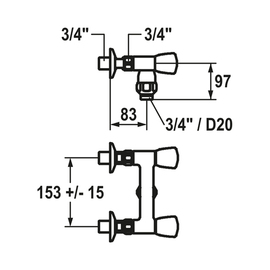 Zweigriffmischer GASTRO Wandarmatur A 83 mm für Schlauchanschluss 3/4" x DN20 Produktbild 1 S
