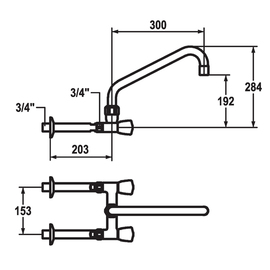 Zweigriffmischer GASTRO Zweiloch Wandarmatur A 300 mm L 503 mm H 284 mm Produktbild 1 S