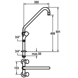 Zweigriffmischer GASTRO Zweiloch A 300 mm Auslaufhöhe 498 mm Produktbild 1 S