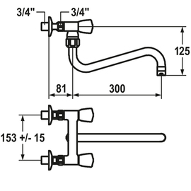 Zweigriffmischer GASTRO Zweiloch Wandarmatur A 300 mm H 125 mm Produktbild 1 S