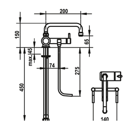 Thekenarmatur zweileitig Hebelmischer Niederdruck A 200 mm Produktbild 1 S