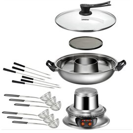 Asian fondue glass stainless steel | 230 volts | 6 fondue basket | |6 fondue forks product photo  S