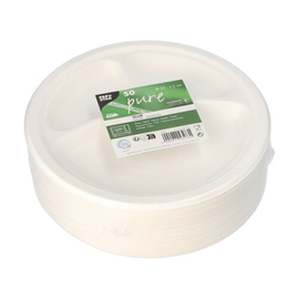 plate sugarcane fibers white | 3 compartments Ø 230 mm product photo  S