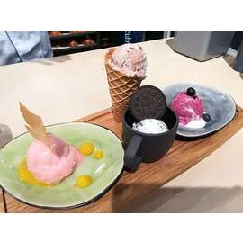 dessert plate | serving board wood | with ice waffle opening | 360 mm x 150 mm H 50 mm product photo  S
