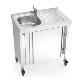 mobile hot water sink unit with 1 basin | drainboard on the right | 800 mm x 500 mm H 865 mm product photo  S